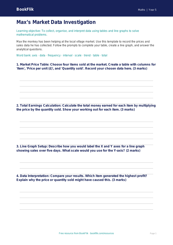 Free Statistics Template | Year 5 Core | BookFlik worksheet preview — Maths Statistics