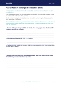 Free Subtraction Assessment | Year 4 Supported | BookFlik
