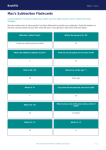 Free Subtraction Flashcards | Year 4 Supported | BookFlik