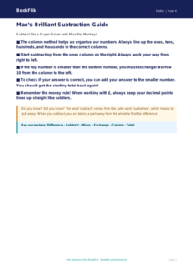 Free Subtraction Poster | Year 4 Supported | BookFlik