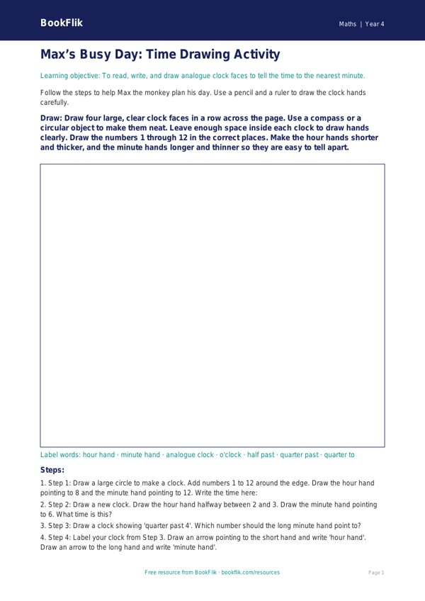 Free Time Drawing Sheet | Year 4 Supported | BookFlik worksheet preview — Maths Time