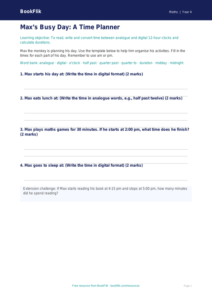 Free Time Template | Year 4 Supported | BookFlik