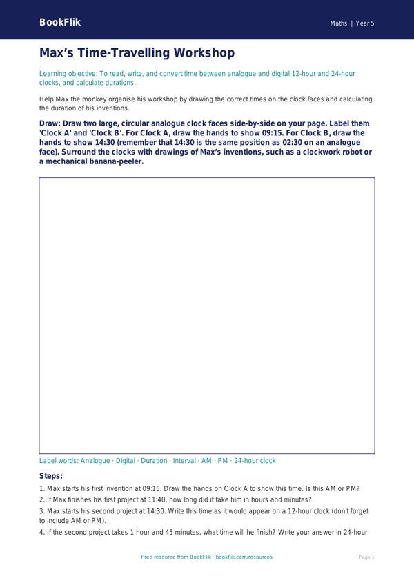 Free Time Drawing Sheet | Year 5 Core | BookFlik worksheet preview — Maths Time