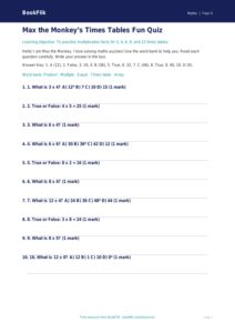 Free Times Tables Quiz | Year 4 Supported | BookFlik