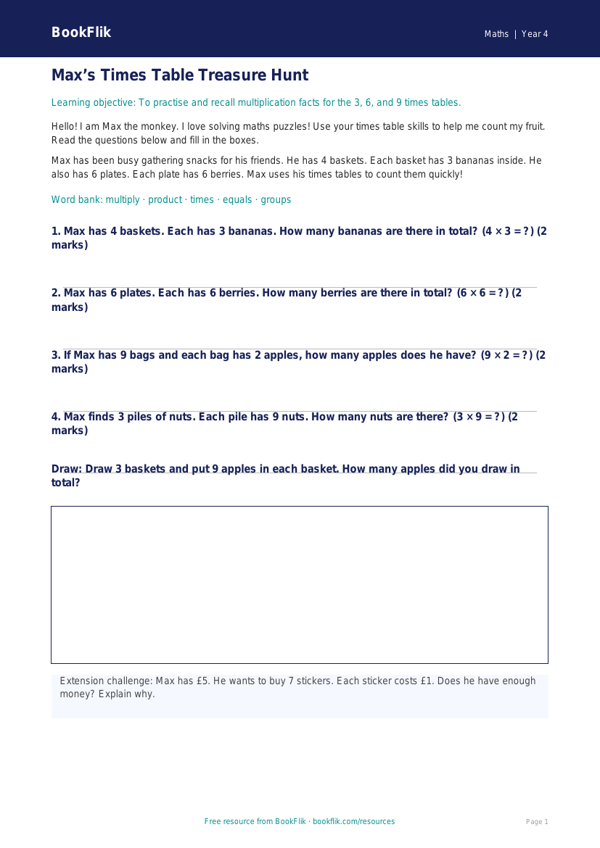 Free Times Tables Track Sheet | Year 4 Supported | BookFlik worksheet preview — Maths Times Tables