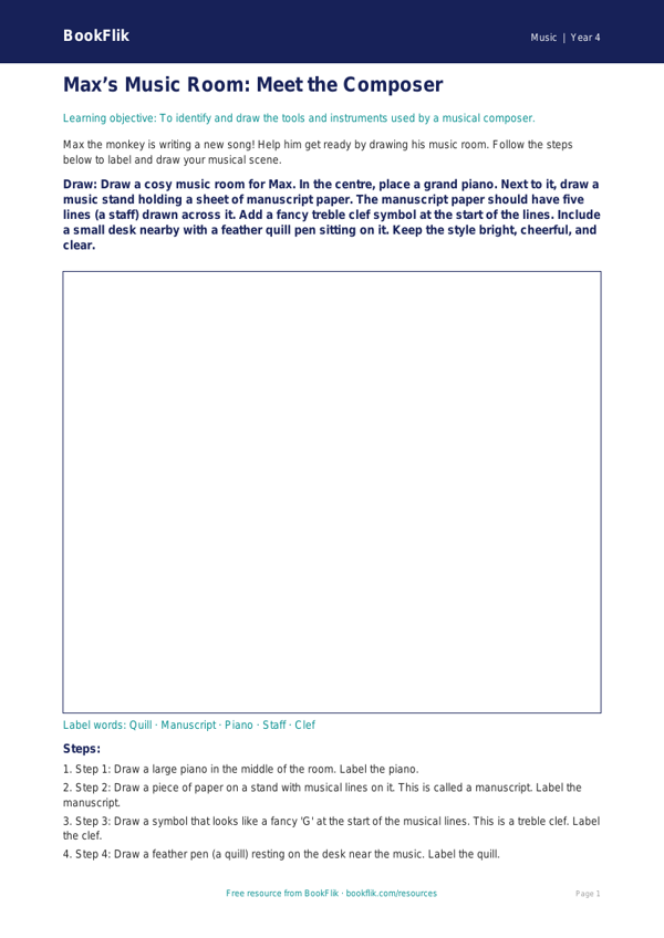 Free Composers Drawing Sheet | Year 4 Supported | BookFlik worksheet preview — Music Composers