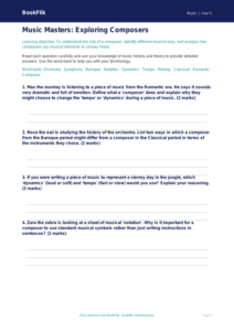 Free Composers Worksheet | Year 5 Core | BookFlik
