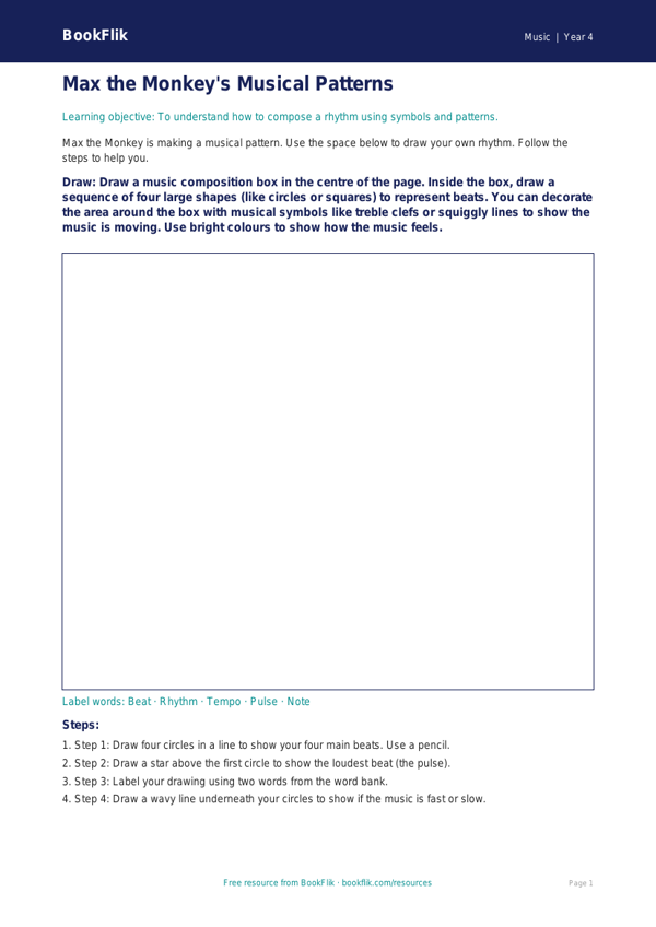 Free Composition Drawing Sheet | Year 4 Supported | BookFlik worksheet preview — Music Composition