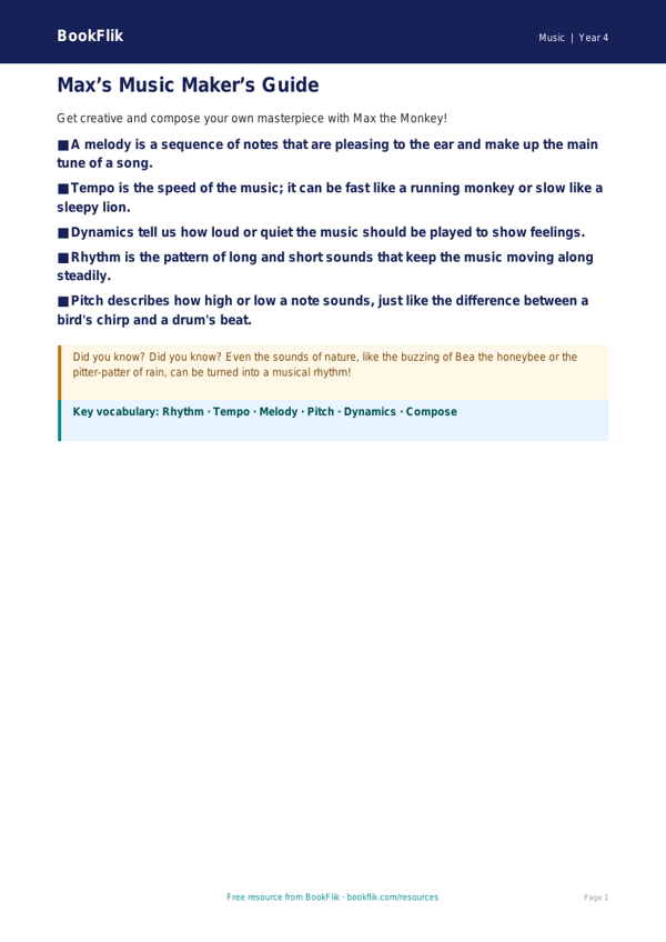 Free Composition Poster | Year 4 Supported | BookFlik worksheet preview — Music Composition