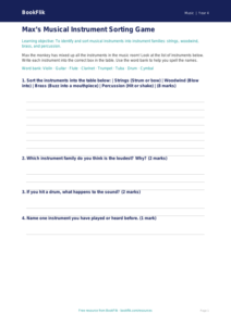Free Instruments Activity Sheet | Year 4 Supported | BookFlik