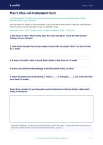 Free Instruments Worksheet | Year 4 Supported | BookFlik