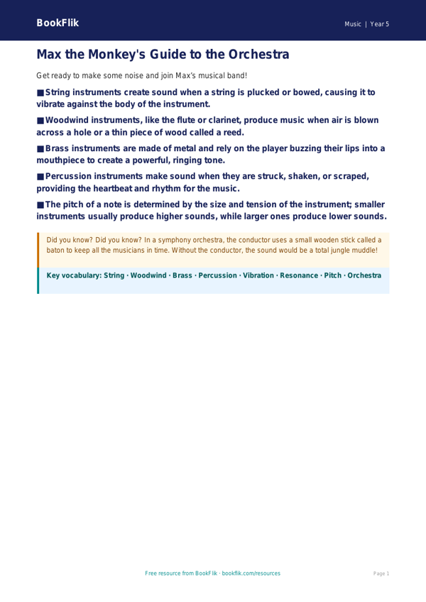 Free Musical Instruments Poster | Year 5 Music Worksheet | BookFlik worksheet preview — Music Instruments