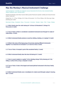 Free Instruments Quiz | Year 5 Music Worksheet | BookFlik