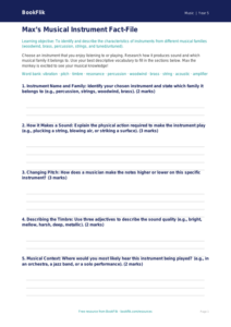 Free Musical Instruments Worksheet | Year 5 Music | BookFlik