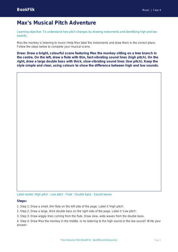 Free Pitch Drawing Sheet | Year 4 Supported | BookFlik worksheet preview — Music Pitch