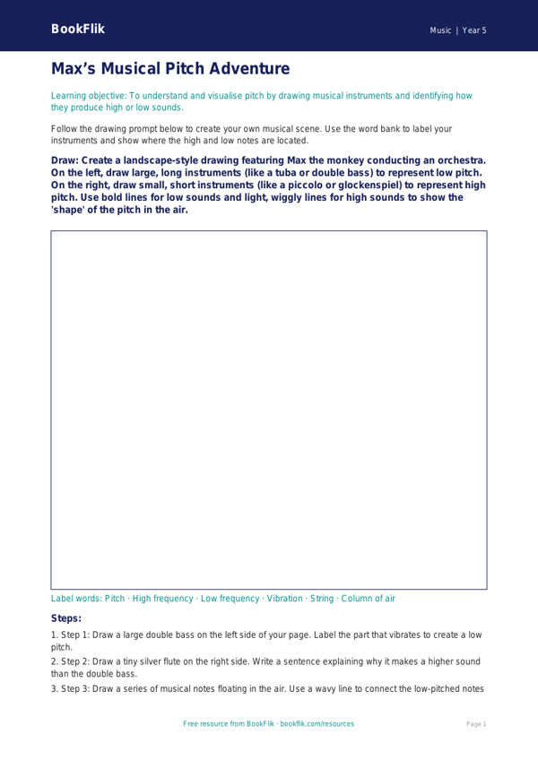 Free Pitch Drawing Sheet | Year 5 Core | BookFlik worksheet preview — Music Pitch