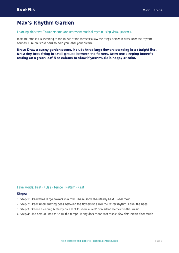 Free Rhythm Drawing Sheet | Year 4 Supported | BookFlik worksheet preview — Music Rhythm