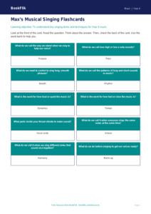 Free Singing Flashcards | Year 4 Supported | BookFlik