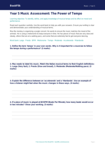 Free Tempo Assessment | Year 5 Music Theory | BookFlik