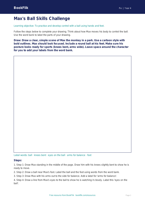 Free Ball Skills Drawing Sheet | Year 4 Supported | BookFlik worksheet preview — Pe Ball Skills