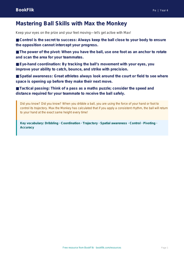 Free Ball Skills Poster | Year 4 Greater Depth | BookFlik worksheet preview — Pe Ball Skills