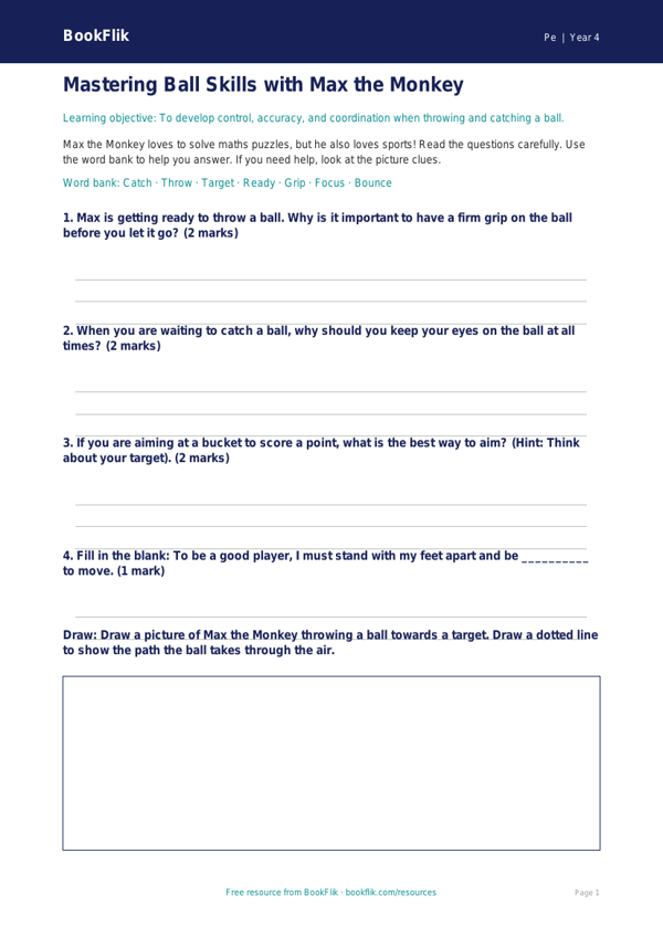Free Ball Skills Worksheet | Year 4 Supported | BookFlik worksheet preview — Pe Ball Skills