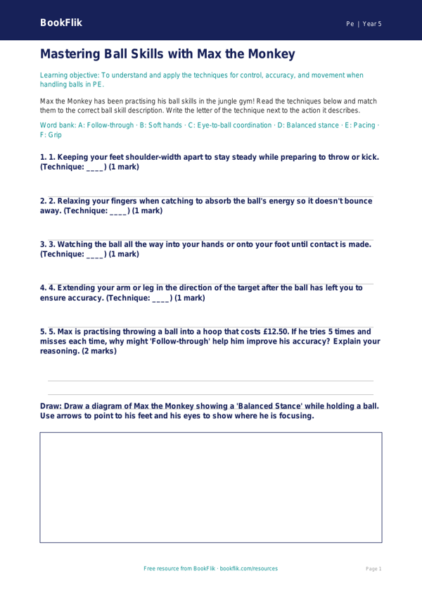 Free Ball Skills Activity Sheet | Year 5 Core | BookFlik worksheet preview — Pe Ball Skills