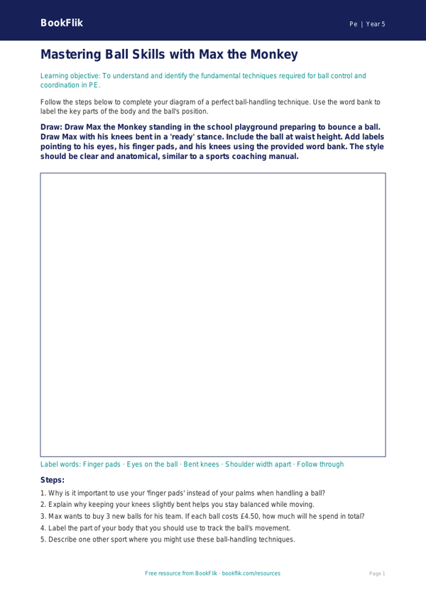 Free Ball Skills Drawing Sheet | Year 5 Core | BookFlik worksheet preview — Pe Ball Skills