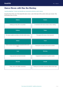 Free Dance Flashcards | Year 4 Supported | BookFlik