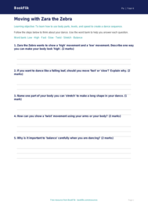 Free Dance Worksheet | Year 4 Supported | BookFlik
