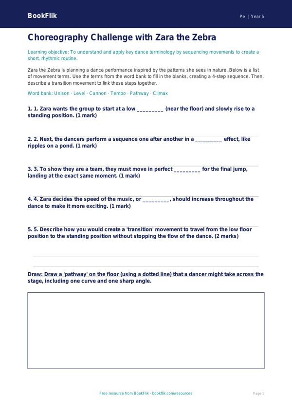 Free Dance Activity Sheet | Year 5 Core | BookFlik worksheet preview — Pe Dance