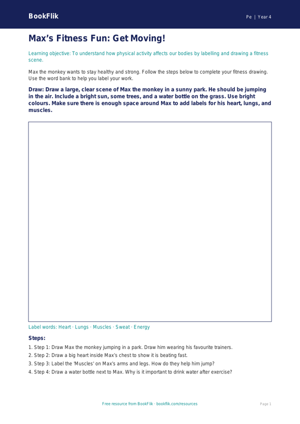 Free Fitness Drawing Sheet | Year 4 Supported | BookFlik worksheet preview — Pe Fitness