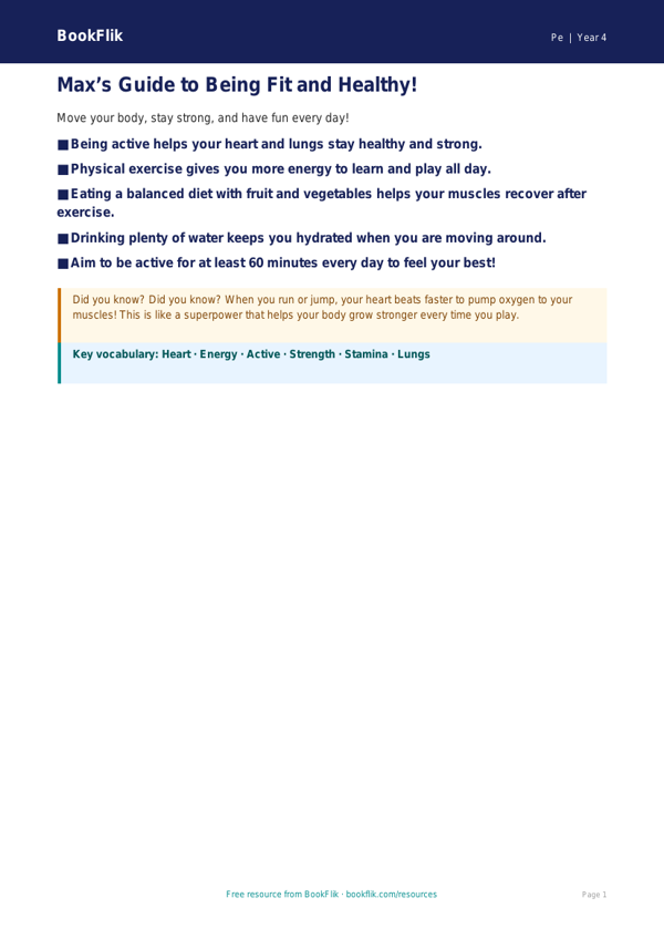 Free Fitness Poster | Year 4 Supported | BookFlik worksheet preview — Pe Fitness
