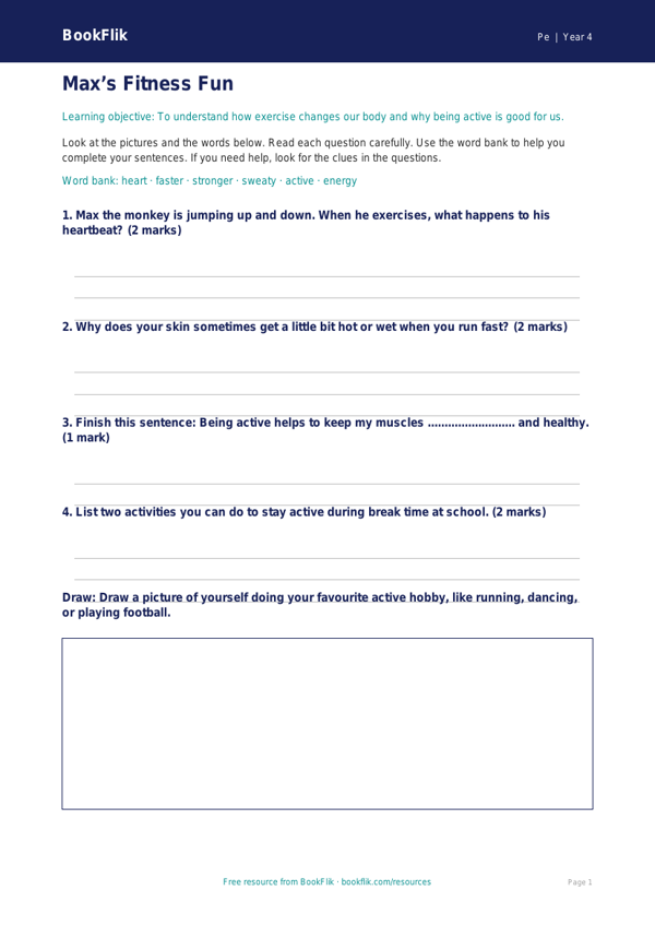 Free Fitness Worksheet | Year 4 Supported | BookFlik worksheet preview — Pe Fitness