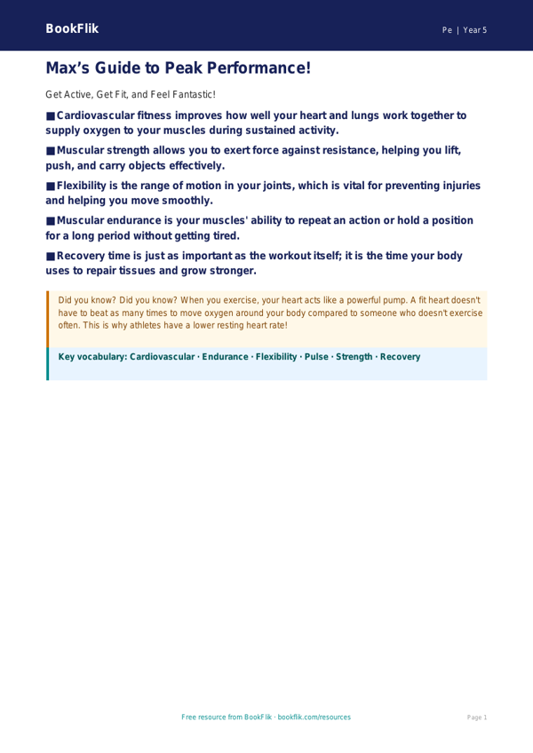 Free Fitness Poster | Year 5 Core | BookFlik worksheet preview — Pe Fitness