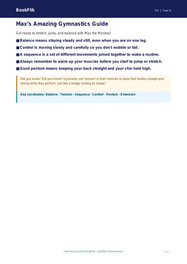 Free Gymnastics Poster | Year 4 Supported | BookFlik worksheet preview — Pe Gymnastics