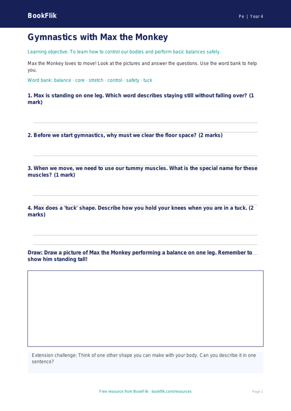 Free Gymnastics Worksheet | Year 4 Supported | BookFlik worksheet preview — Pe Gymnastics