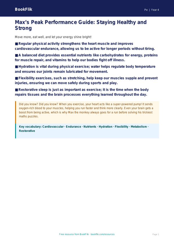 Free Health And Fitness Poster | Year 4 Greater Depth | BookFlik worksheet preview — Pe Health And Fitness