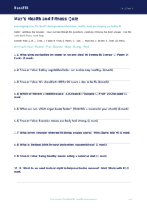 Free Health And Fitness Quiz | Year 4 Supported | BookFlik