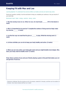Free Health And Fitness Worksheet | Year 4 Supported | BookFlik