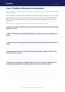 Free Outdoor Adventures Assessment | Year 4 Supported | BookFlik