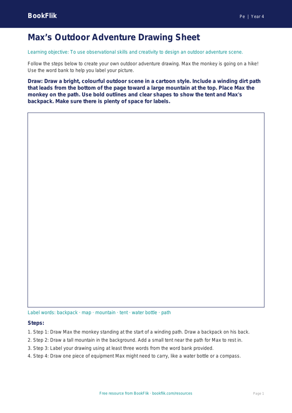 Free Outdoor Adventures Drawing Sheet | Year 4 Supported | BookFlik worksheet preview — Pe Outdoor Adventures