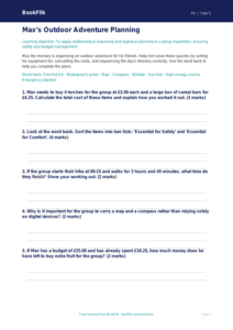 Free Outdoor Adventures Activity Sheet | Year 5 Core | BookFlik