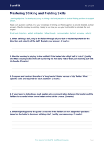 Free Striking And Fielding Worksheet | Year 4 Greater Depth | BookFlik