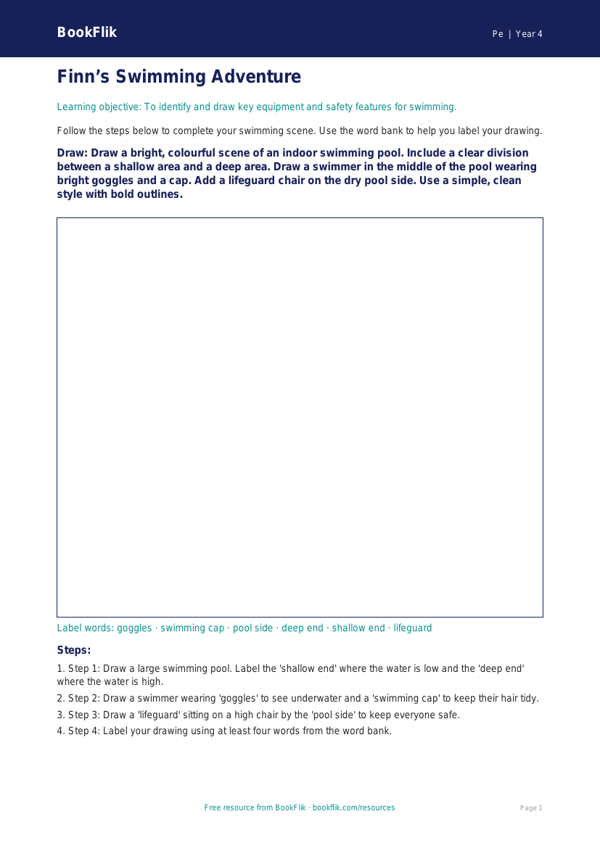 Free Swimming Drawing Sheet | Year 4 Supported | BookFlik worksheet preview — Pe Swimming