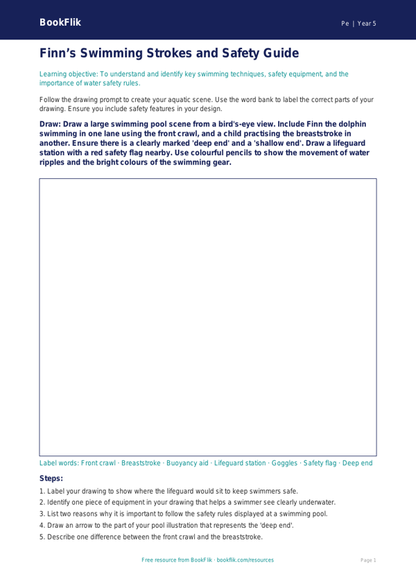 Free Swimming Drawing Sheet | Year 5 Core | BookFlik worksheet preview — Pe Swimming