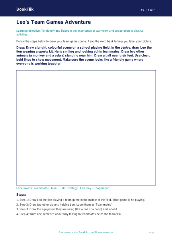 Free Team Games Drawing Sheet | Year 4 Supported | BookFlik worksheet preview — Pe Team Games