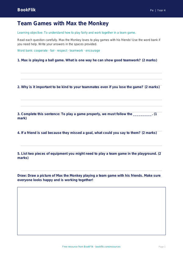 Free Team Games Worksheet | Year 4 Supported | BookFlik worksheet preview — Pe Team Games