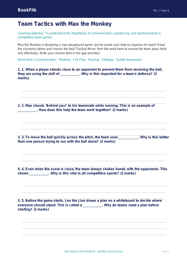 Free Team Games Activity Sheet | Year 5 Core | BookFlik worksheet preview — Pe Team Games