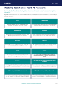 Free Team Games Flashcards | Year 5 Core | BookFlik